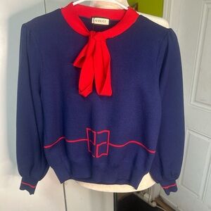 Fashion Women's Navy Blue and Red Sweater